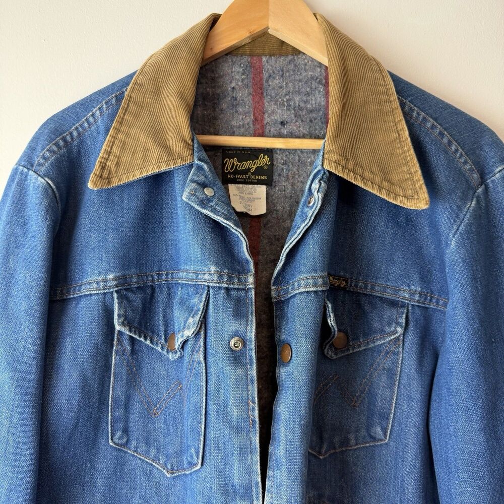 Wrangler No-Fault Denim Vintage Jacket Blanket Lining Corduroy Collar Men’s 44
